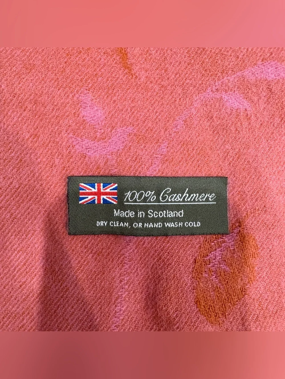 Made in Scotland 100% Cashmere Scarf Floral Jacquard Plaid Pink Purple